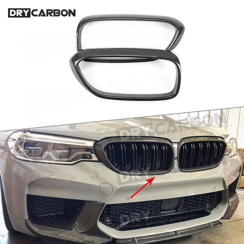 Dry Carbon Fiber Front Bumper Grille Mesh For BMW 5 Series G30 F90 M5 2018 2019 Grill Exterior Frame Trim Cover Car Styling