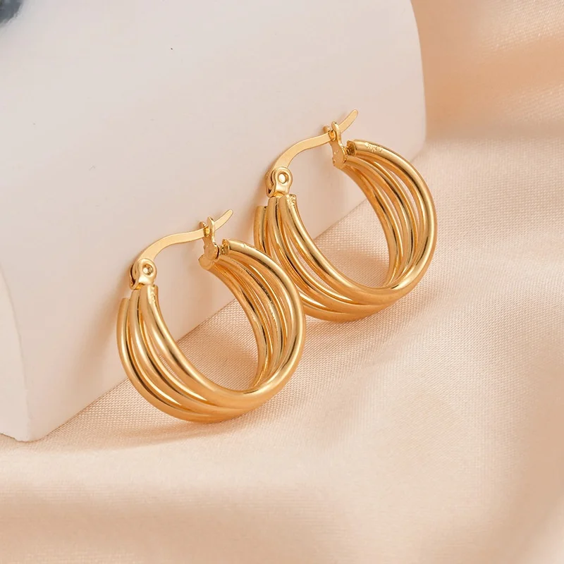 Irregular Three-layer Hollow Drop Earrings Gold Color Stainless Steel Women Earrings Simple Party Jewelry Dropshipping Gift