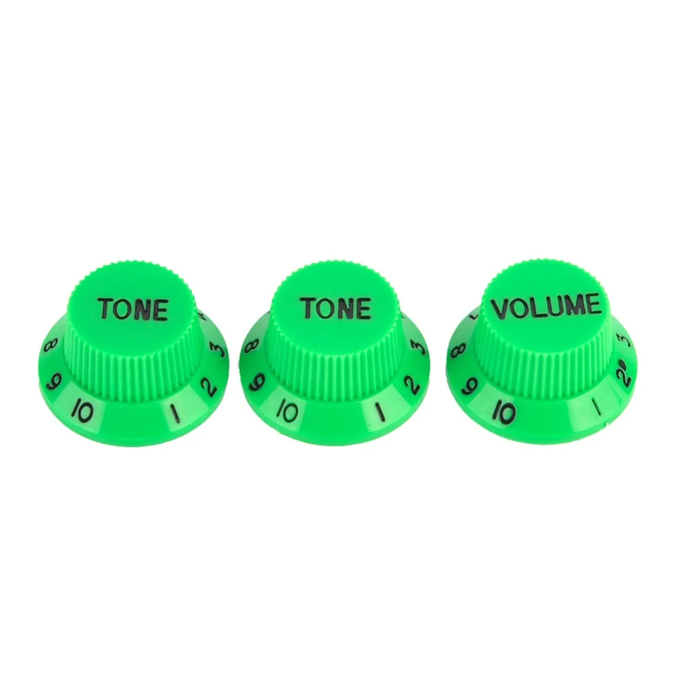 3PCS Durable Green Guitar Volume Knobs 1 Volume 2 Tone Plastic Top Hat Bell Knobs Speed Control Knobs For ST/SQ Guitar