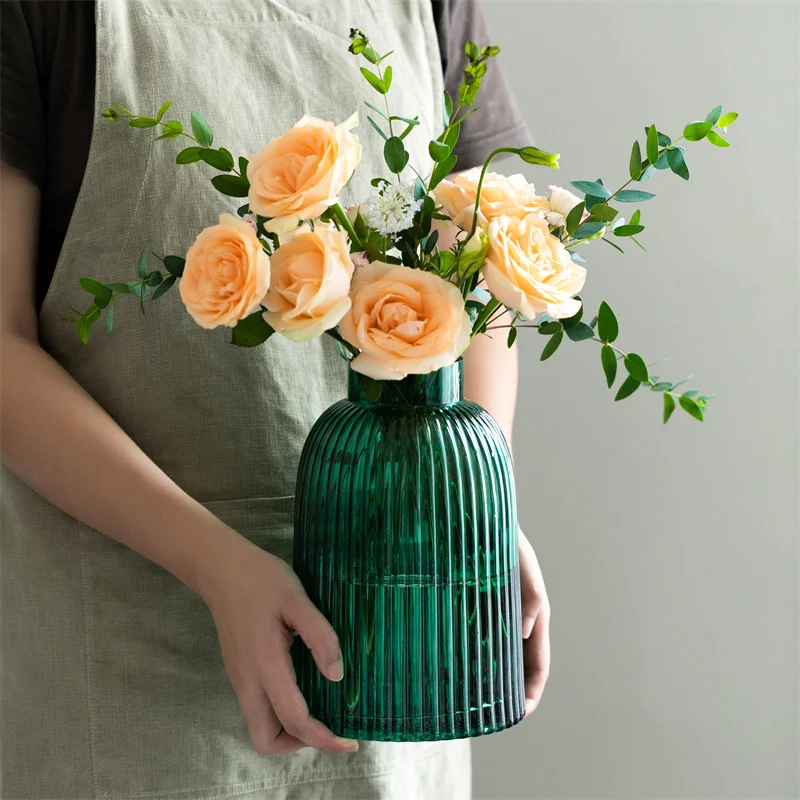 Glass Striped Vase Delicate Hydroponic Container Desktop Art Arrangement Room Dining Table