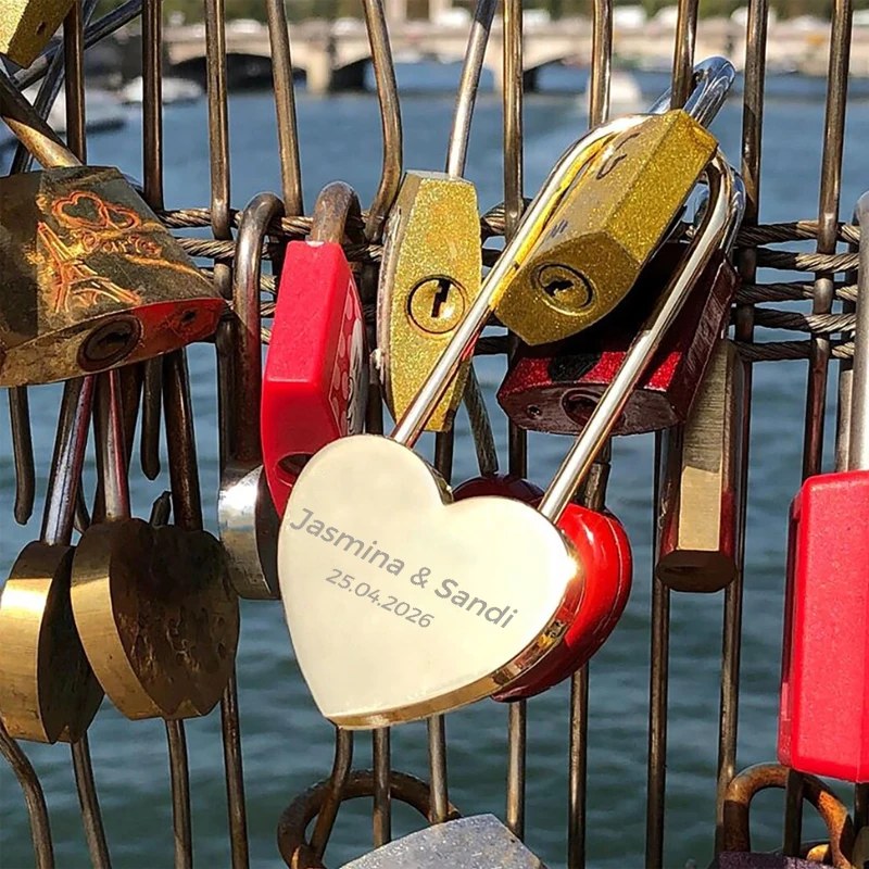 Personalized Heart Love Lock with Key, Long Lock Love Padlock, Custom Wedding Engagement Anniversary Gifts, Couples Gift image 5