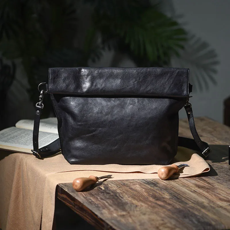 Designer Luxury original natural genuine leather men's messenger bag fashion daily real cowhide folding anti-theft shoulder bag