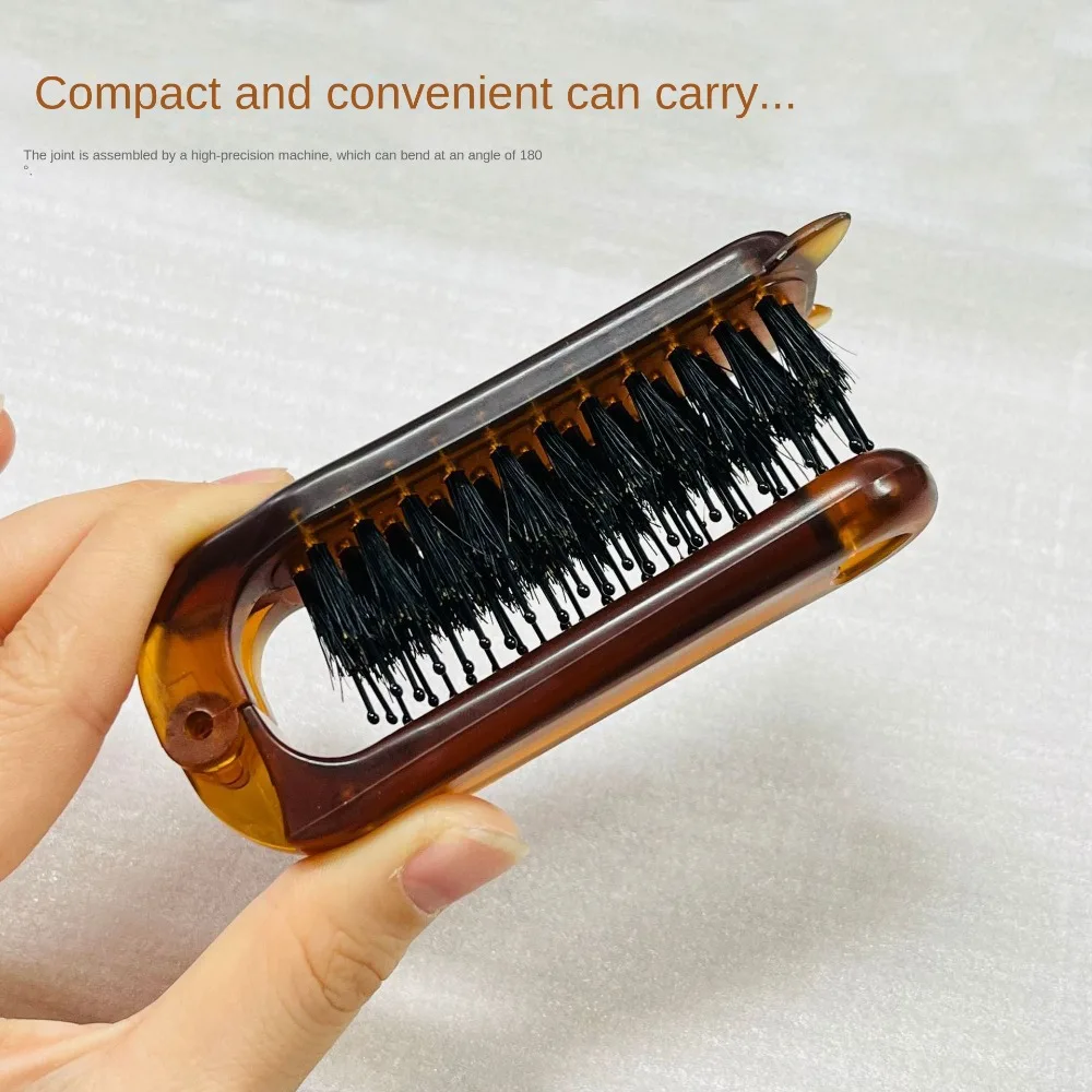 High Quality Amber Boar Bristle Hair Brush Portable Scalp Massage Styling Tool Head Massager Foldable Shaving Brush