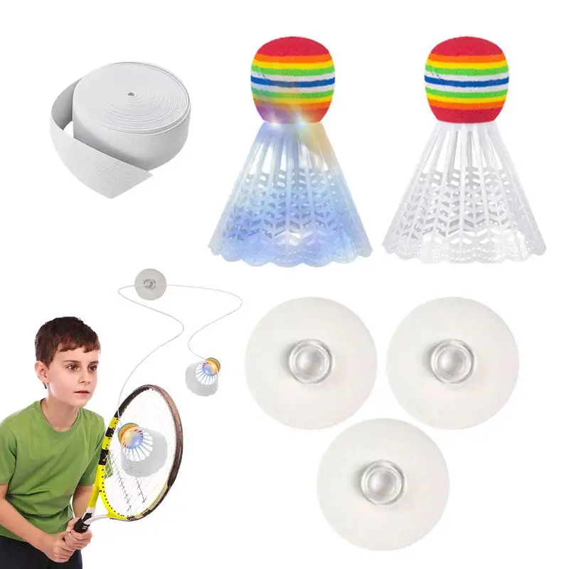 Badminton Practice Set Glowing Ball And Badminton Practice Device Height Adjustable Equipment With Elastic Ropes For Kids Adults