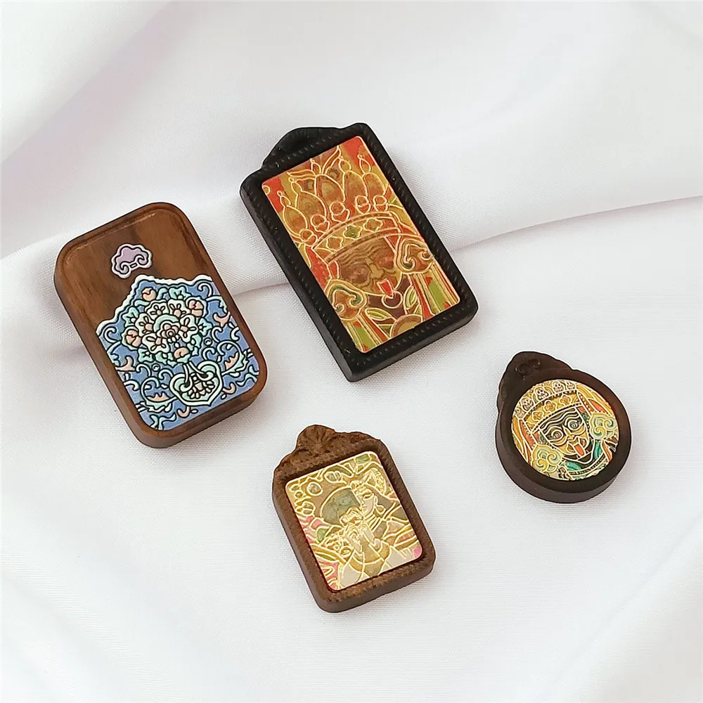 Natural Ebony Painted Zaki Ram Rectangular Pendant, Handcrafted Diy Wushi Brand Necklace Accessory Material