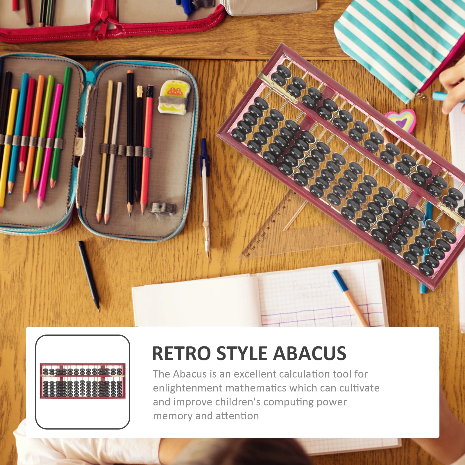 Retro 13 Column 7 Beads Abacus Kids Safe Wood Iron Portable School Math Learning Toy Arithmetic Tool Decorative Wealth