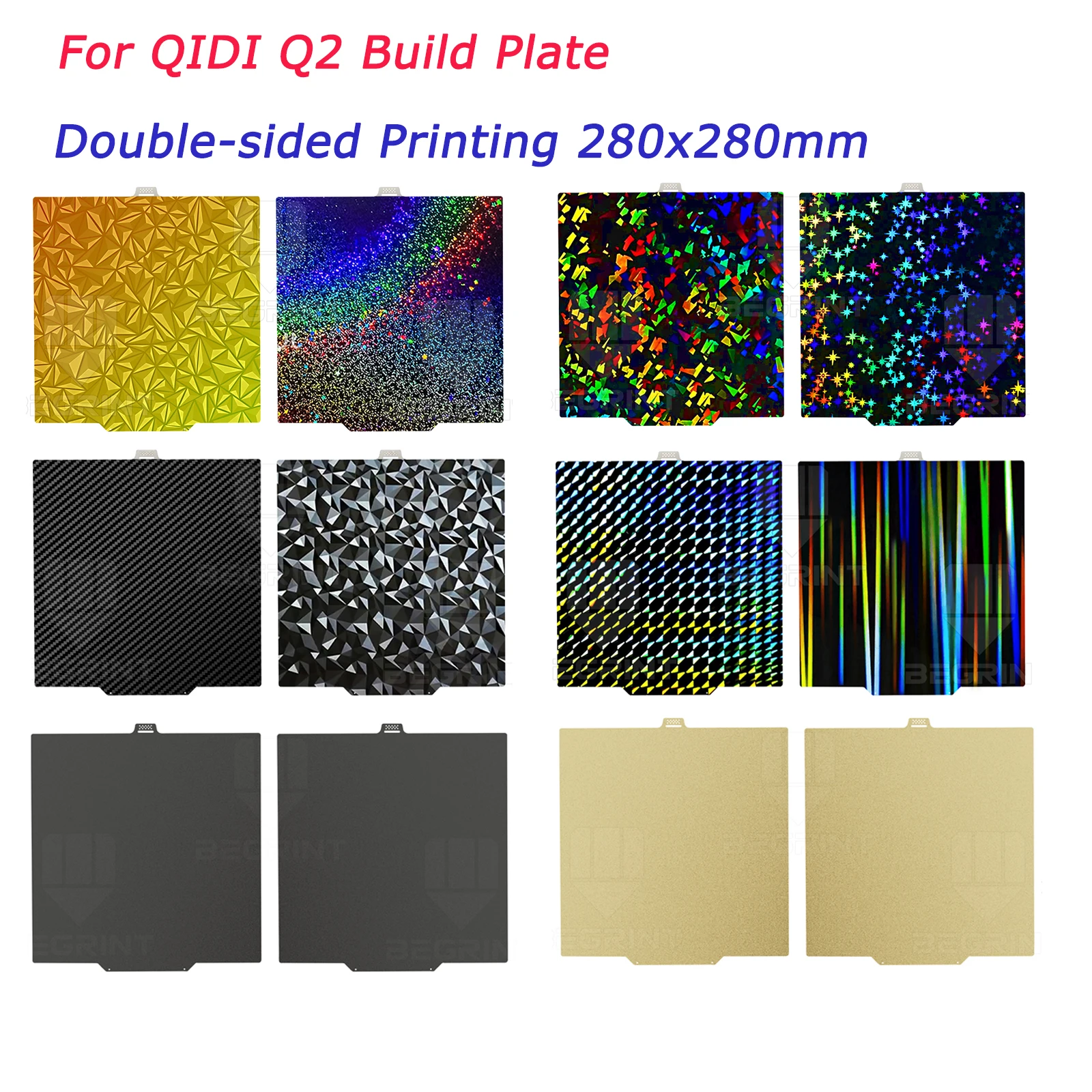 For QIDI Q2 Q2 Combo 3D Printer Build Plate Heat Bed Double Side PEO PET PEI Powder Coated Spring Steel Sheet 280x280mm Bed