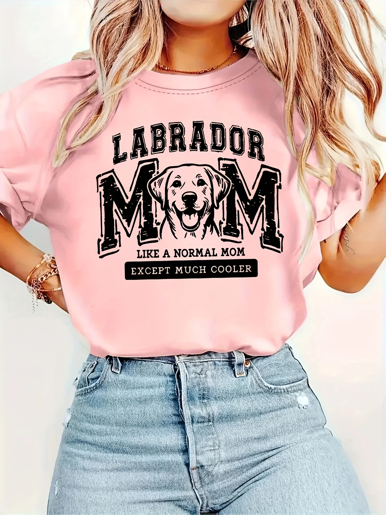 Ladies' Short Sleeved Labrador Retriever Printed T-shirt Fashion Commuter Vacation Daily Casual Roundneck Top