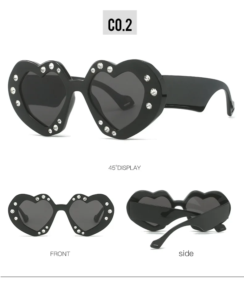 Bunte herzförmige Sonnenbrille Frauen Luxus Diamant übergroße Brille Sonnenbrille weibliche Strass Mode Mode Brillen Okulos – Detail 8