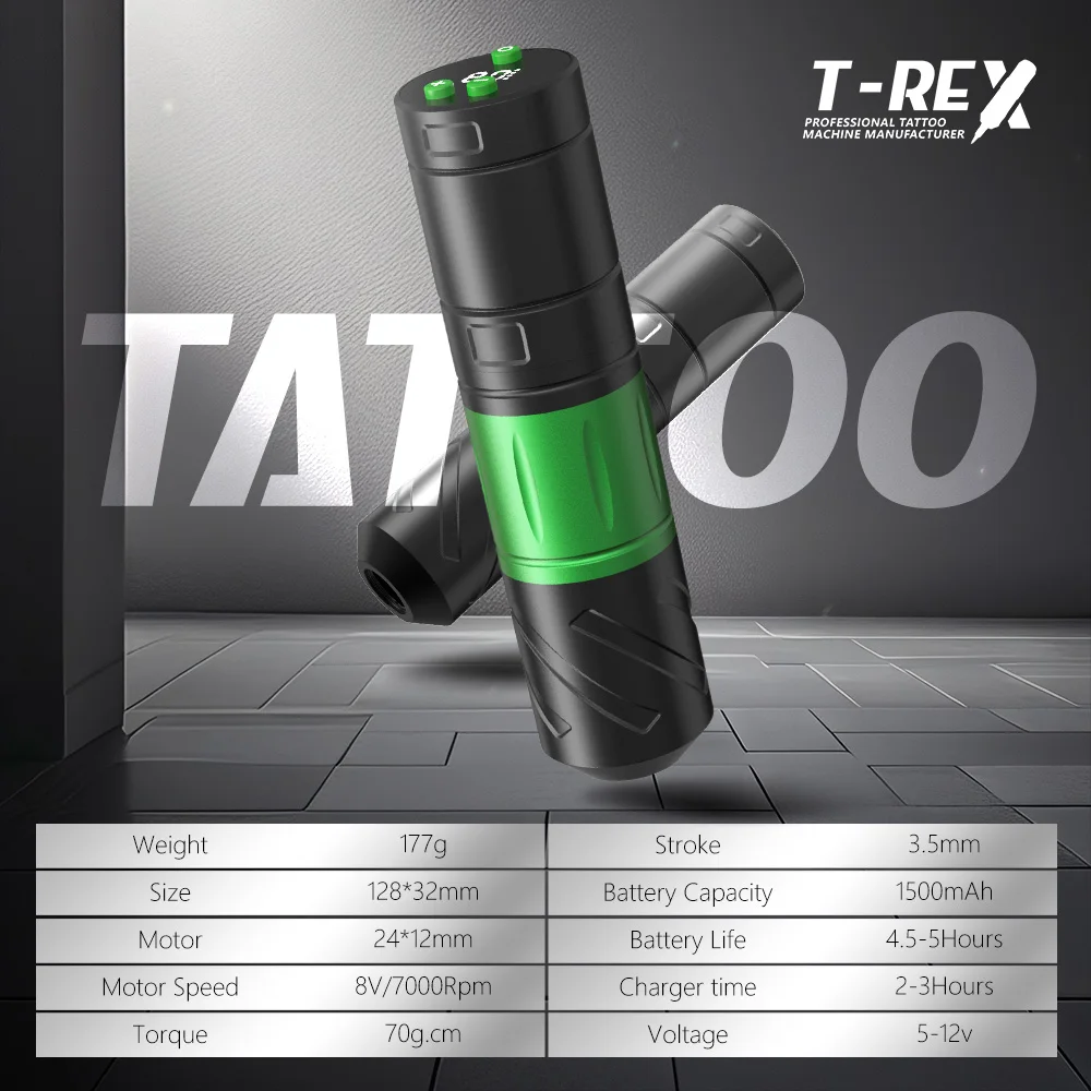 ماكينة رسم الوشم التجميلي الدوارة T-Rex ماكينة رسم الوشم التجميلي اللاسلكية ماكينة قلم الوشم الدوارة LED شاشة ديجيتال قوة الوشم بندقية الوشم #2