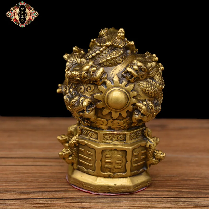 Respecting the Emperor: Bronze Eight Trigrams Nine Dragons Playing with Pearls, a Gift and Decorative Piece wi