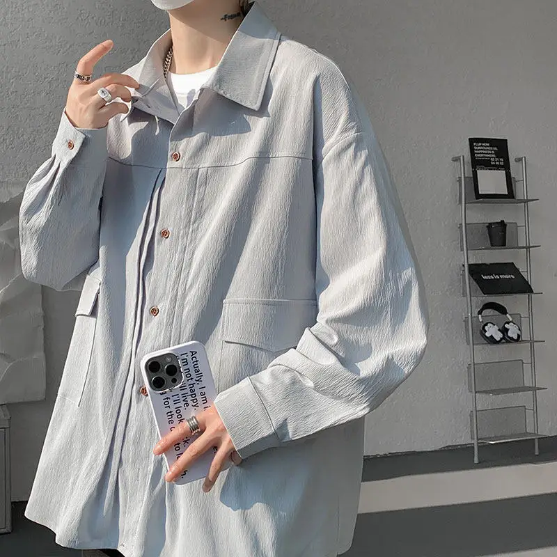 American Decomposition Splicing Long Sleeve White Shirt Loose Casual Cleanfit Shirt Jacket Top for Men And Women Spring