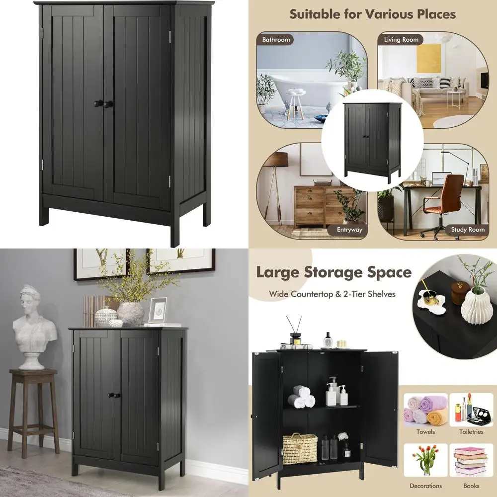 

Double-Door Wooden Storage Cabinet, Ideal for Bathroom, Living Room, and Entryway, 23.5 x 14 x 34 (Black)
