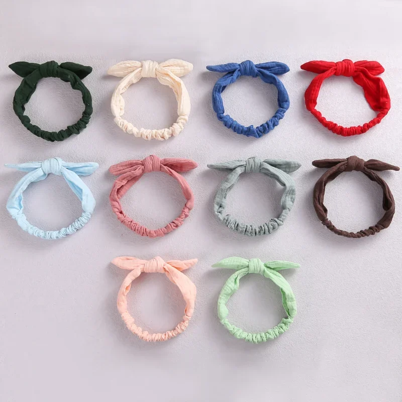 Baby Elastic Hair Bands Girl Headband Cotton Linen Kids Headwear Knot Hair Accessories Toddler Rabbit Ear Turban Playa Ties Soft