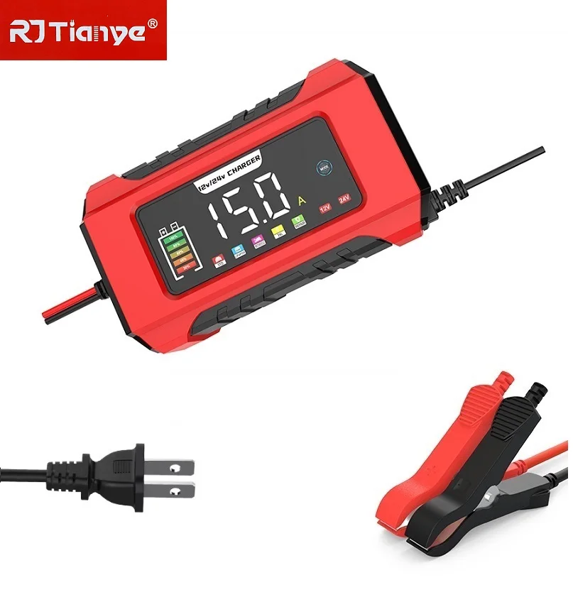 

US Plug Car Battery Charger 12V 15A/24V 8A Smart Pulse Repair Lead-acid Battery Motorcycle Battery Charging LED Display