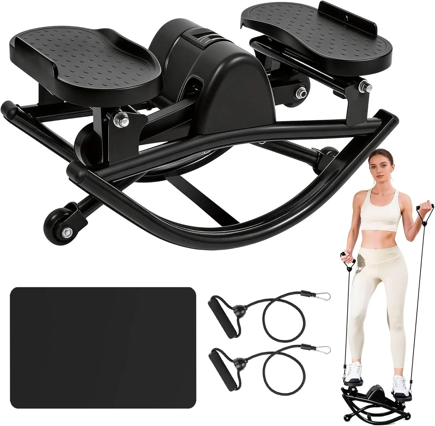 

Portable Side to Side Stepper for Home Exercise, 330 LBS Capacity with Digital Display & Resistance Bands