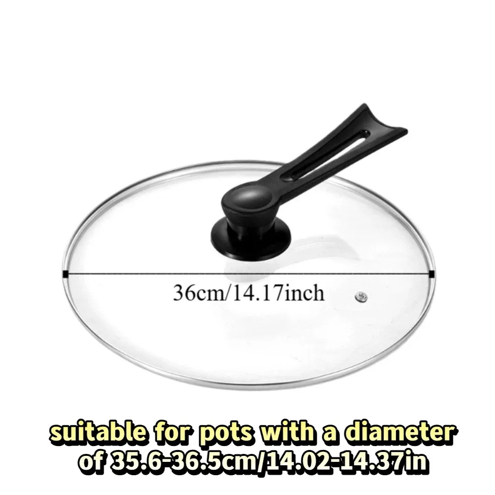 

14-38cm/6-15in Tempered Glass Pot Lid Universal Black Plastic Knob Vertical Pan Lid Anti-scalding Heat Resistant