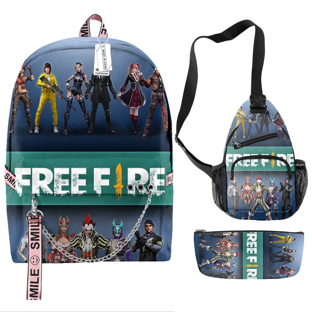 

Hip Hop Popular Funny Novelty Free Fire 3D Print 3pcs/Set School Bags multifunction Travel Backpack Chest Bag Pencil Case