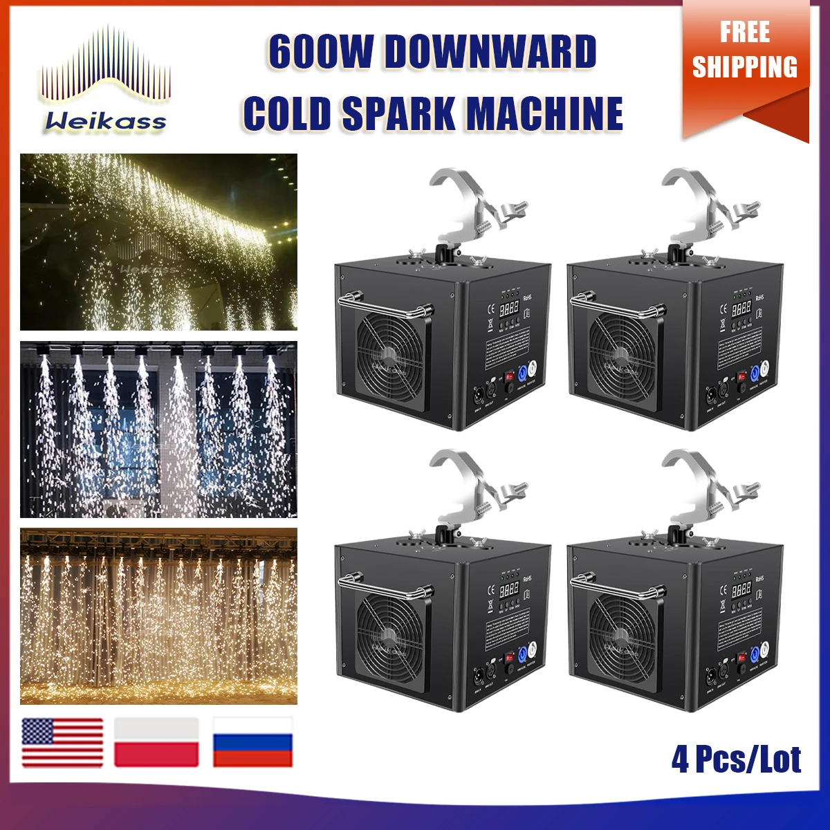 No Tax 4Pcs  Sparklers Waterfall Fireworks 600W Pyrotechnics Remote Dmx Control Cold Fire Machine Spark For Fixed Stage Lighting