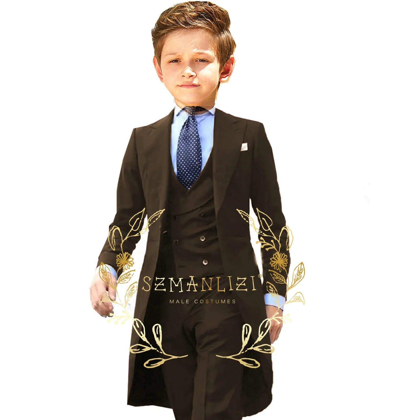 Formal Royal Blue Boys Suit 3 Piece Party Wedding Tuxedo Child Jacket Pants Vest Custom Made Kids Costume 3-16 Years Old