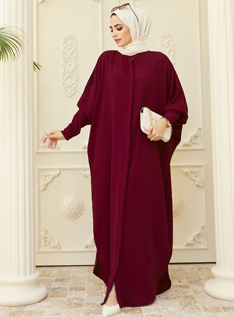 Arabia saudita Dubai Abaya moda manica a pipistrello Maxi abito musulmano per le donne Solid Party marocco caftano abiti Elegantes Para Muje