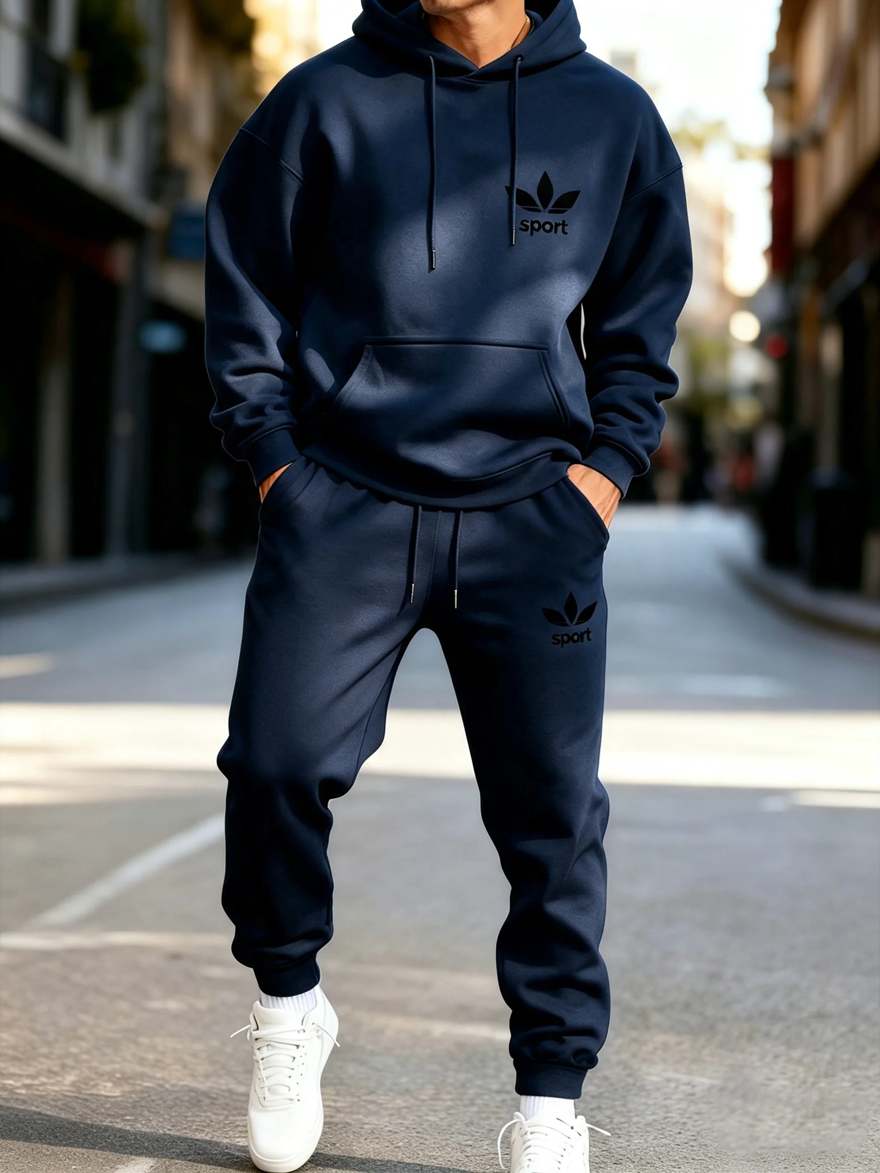Unisex Men Women Printed Hooded Sweatshirt Sweatpants 2 Piece Set Autumn Winter Casual Jogger Fitness Sports Tracksuit Outfits -