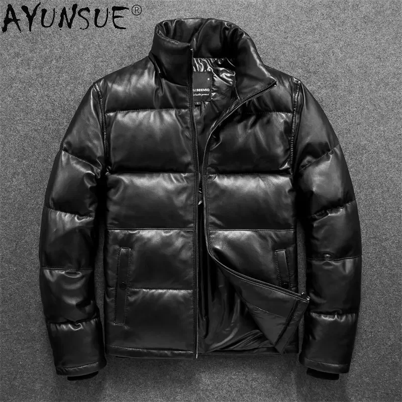 2022 New Winter Jackets Men Genuine Leather Down Jacket Men\'s Padded Real Sheepskin Coats Hooded Thick Warm Leather Coat Jaqueta