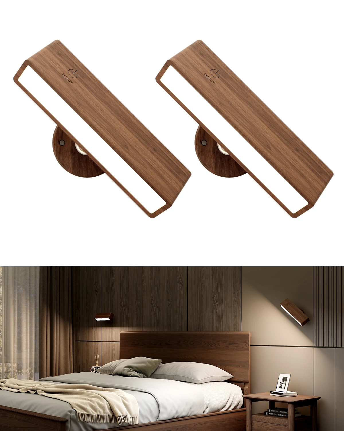 LED Wall Lamp Solid Wood Magnetic Attraction Type C Rechargeable Wall Light 360 Rotate Home Decorations Reading Lighting