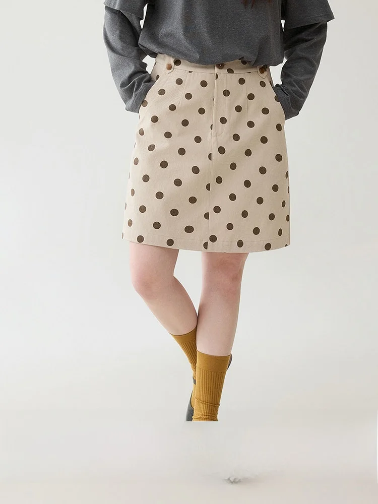

Оригинальная короткая юбка из чистого хлопка с принтом в горошек для женщин, с высокой талией, новая весенняя модель в корейском стиле, А-силуэт, с карманами