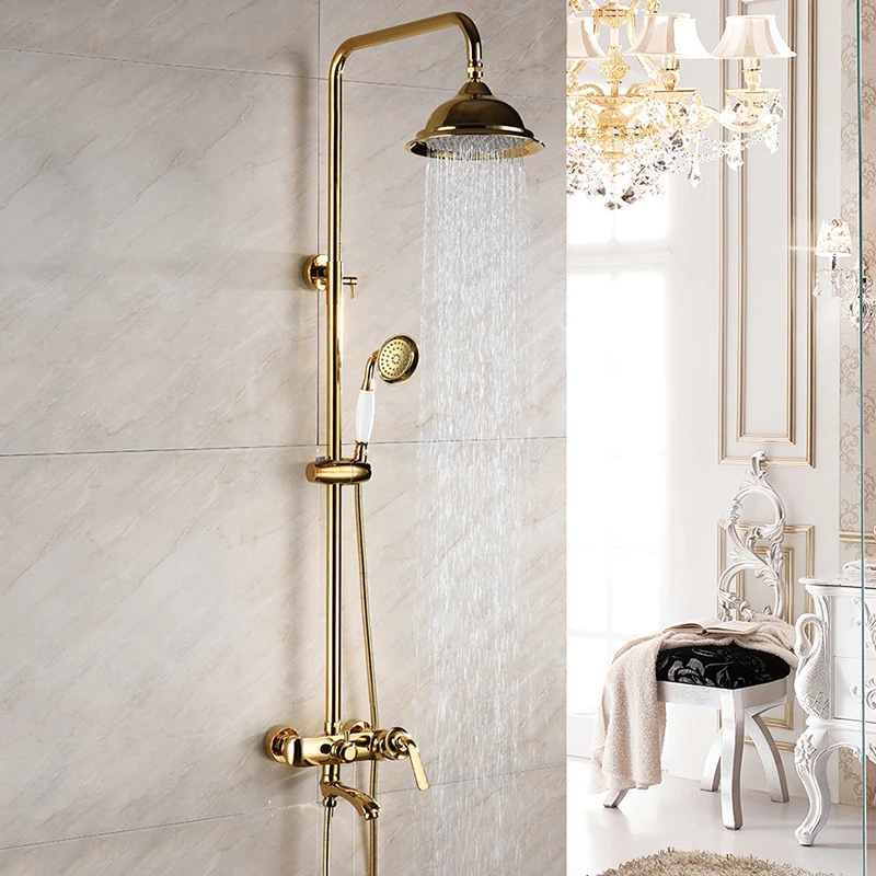 Famous Warm Gold Vintage Copper Shower Shower with Elevated Booster, Cold and Hot Three Function Shower Shower Tap Set