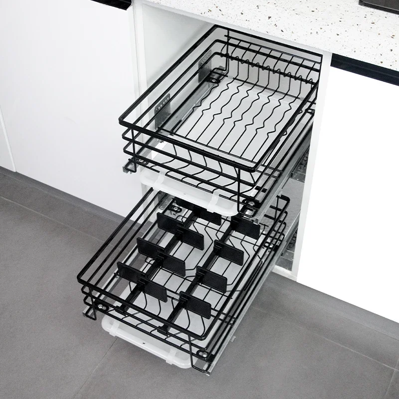 Kitchen cabinets, stainless steel, damped drainage, dishes double-drawer-type cruets, fruit and vegetable pull-out baskets