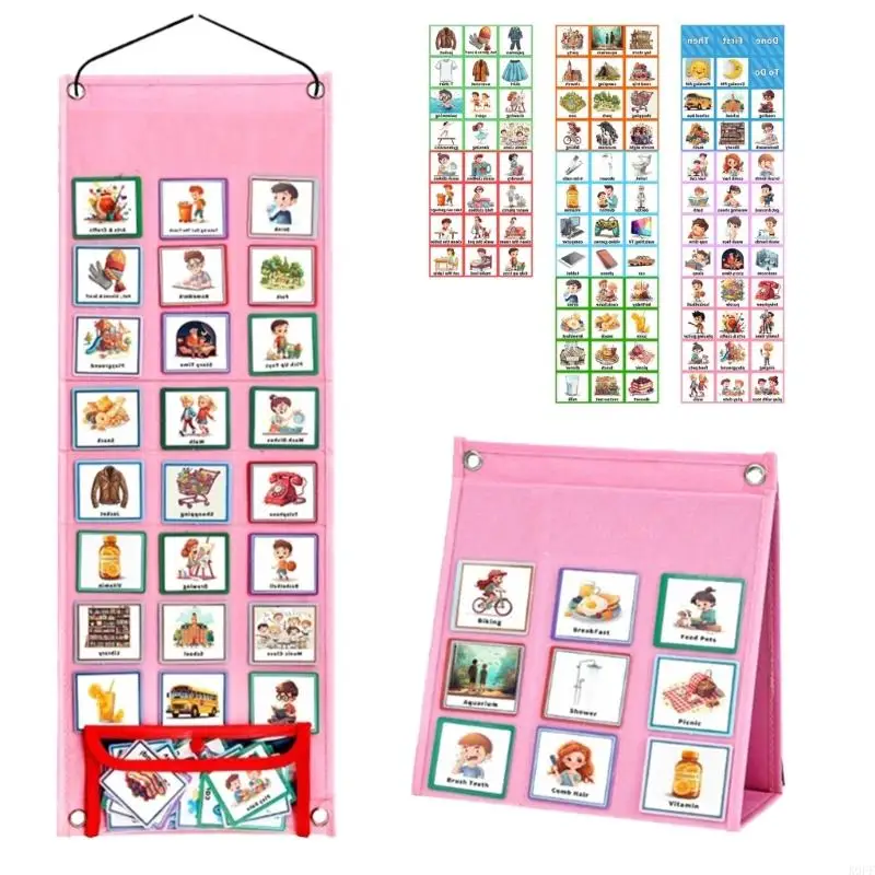 K9FF Visual Schedule Chart Kids Learning Materials Todder Daily Routine Chart 18+1 Pocket Double Side Visual Schedule Chart