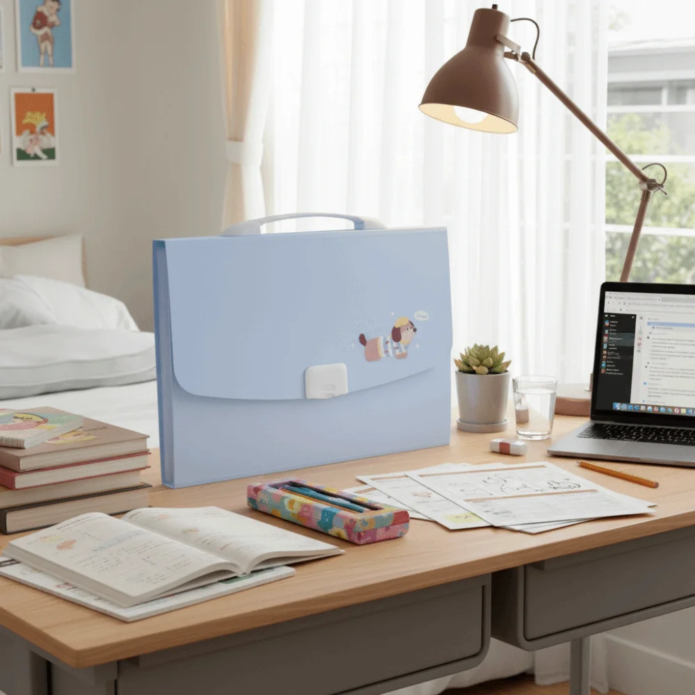 13 Pockets A4 Size Expanding File Folder Cartoon Paper Document Storage Organ Bag Holder Large Capacity Office School Organizer