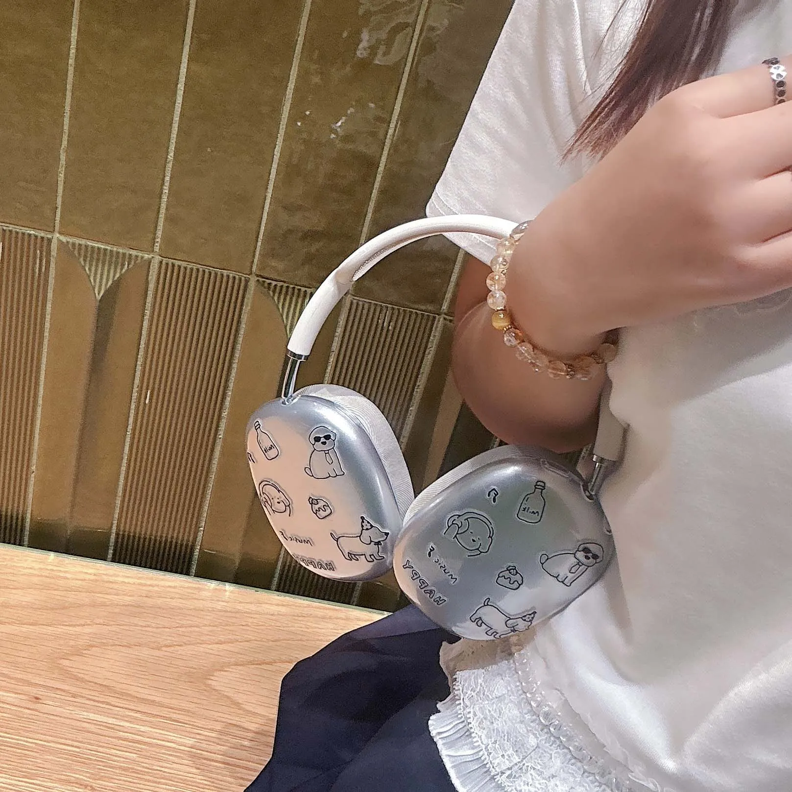 Música happy line perro dibujos animados cachorro funda para auriculares para apple airpodmax airpodmaxs airpod max funda suave de silicona para auriculares