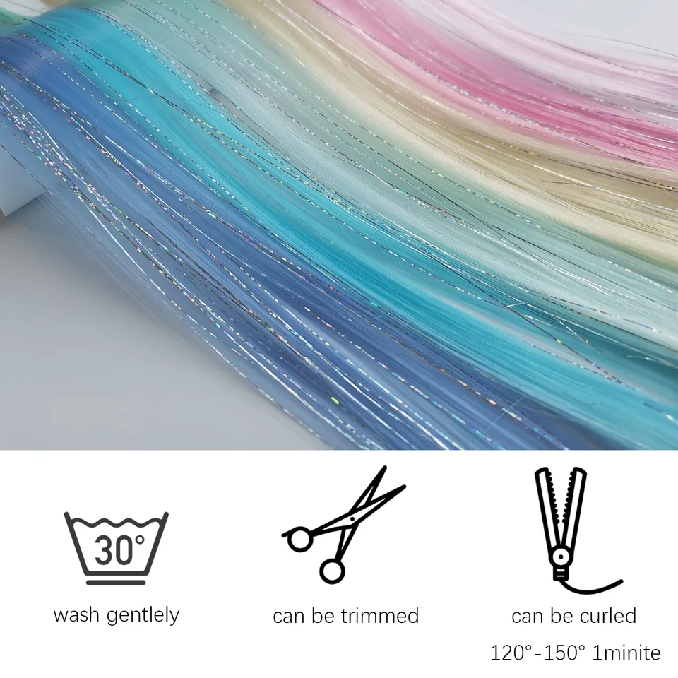 Extensiones de cabello con clip multicolor con tinsels, extensiones de colores, 2 en 1 cabello arcoíris con tinsels plateados para niños y niñas 4