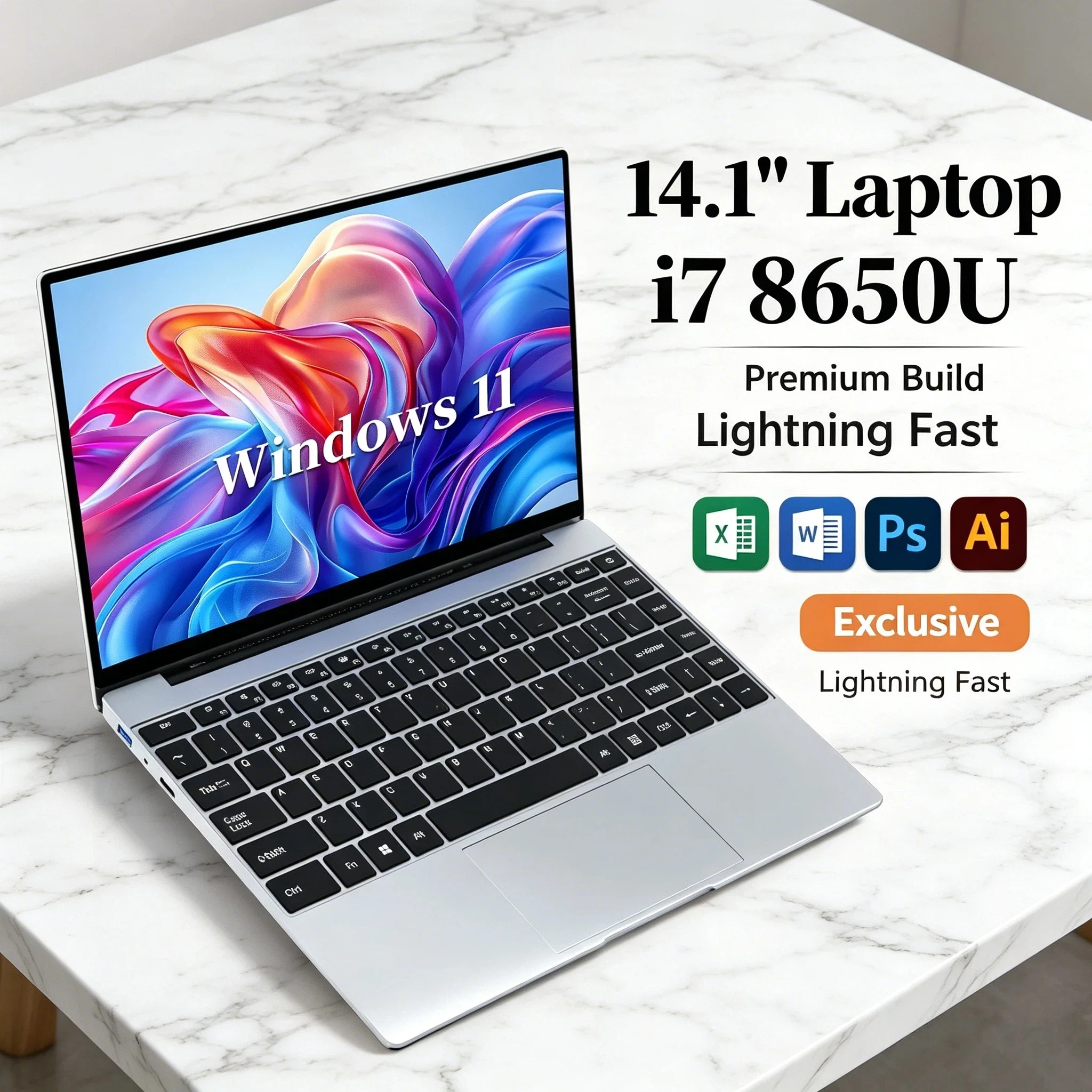 HOT 14.1 Polegada Laptop Ultra Slim 32GB 2TB Windows 11 Intel Core i7 8650U Gaming Computer PC Gamer Office Notebook HD