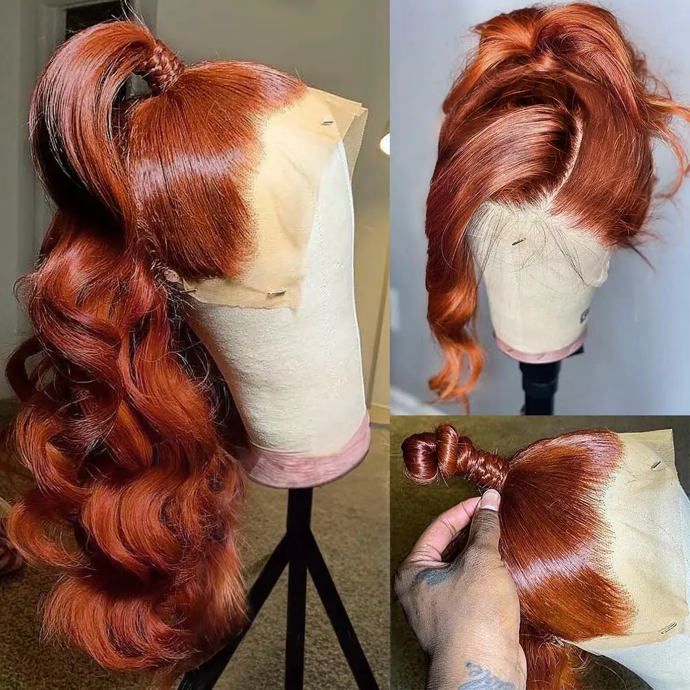 Reddish Brown Body Wave Lace Front Wig 13x6 13x4 HD Transparent Lace Frontal Wigs Pre Plucked Closure Wig For Women 180% Density