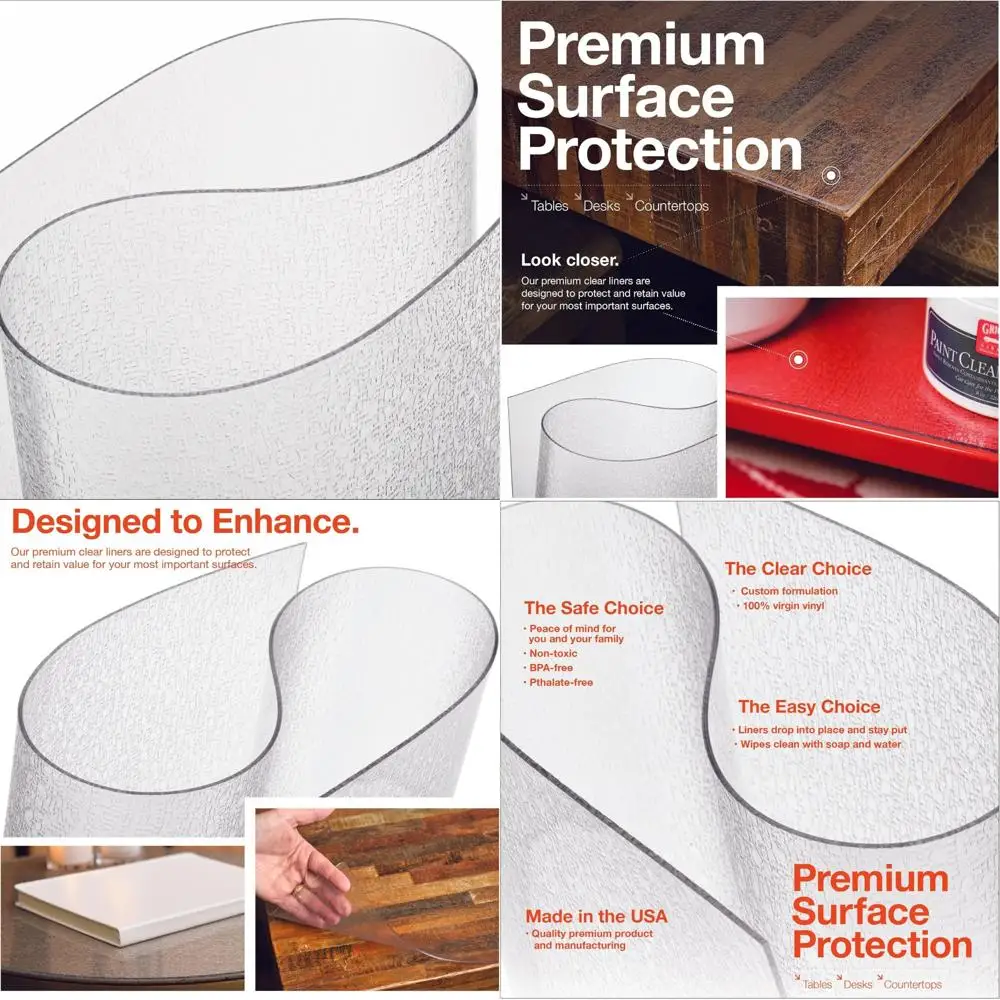 

Clear Pebble Textured Vinyl Table Protector, USA Made, Safe, 40 x 68 Inch, 2mm Thick, Rectangle Cover for Custom Protection