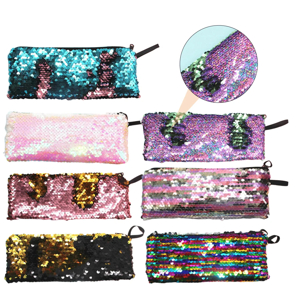 

7pcs Sequin Pencil Case Glitter Storage Bag Student School Supplies Pen Organizer Pouch Desk Stationery Holder