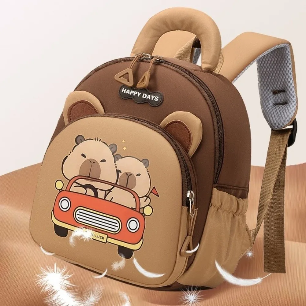 Kawaii Cartoon Capybara Backpack Nylon Lightweight Capybara School Bag Large Capacity Multi-pocket Kindergarten Backpack