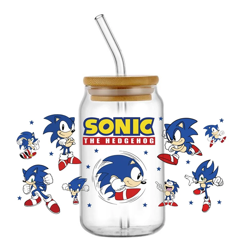 Miniso Cartoon Hedgehog UV DTF Cup Wrap per 16oz Libbey Beer Glass Can Cup Wrap UV DTF adesivo fai da te Cartoon autoadesivo