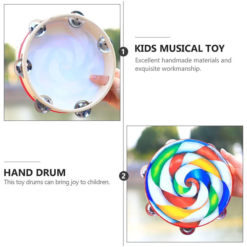 

Tambourine Wood Hand Drum Double Side Kids Musical Instruments Percussion for Toy