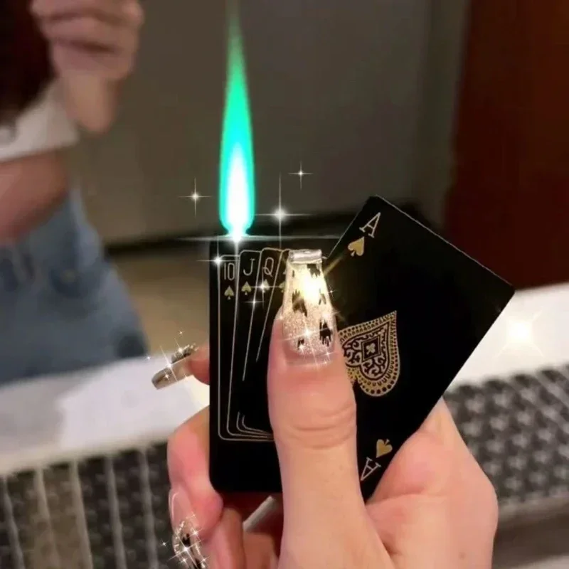 Portable metal Poker Shaped lighter, Windproof Green Flame Direct Spray Inflatable Igniter, Versatile for Indoor and Outdoor use