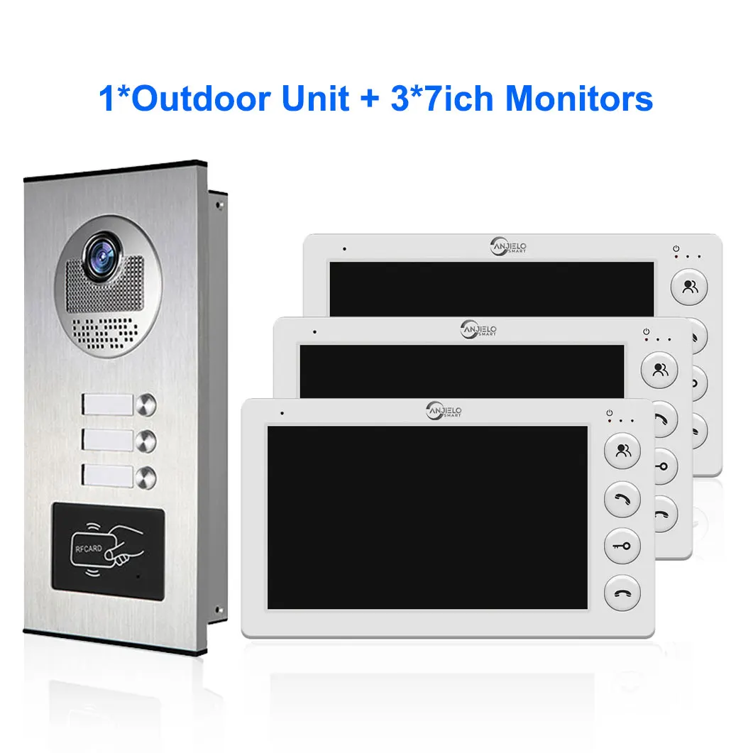 3 Unit Home Video Intercom Voor Appartementen Residentiële Intercom Deurbel Video Deurtelefoon Systeem Met Rfid-Kaart Ontgrendeling