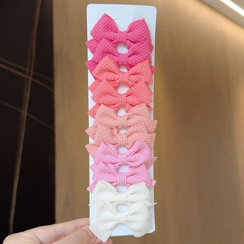 10PCS Soft Cotton Bow Hairpin Girl Sweet Plaid Design Hairpin Color Block Delicate Hairgripe Barrettes Kawaii Child Accessories