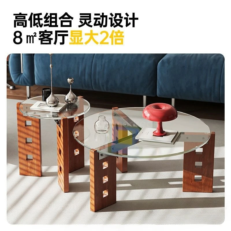 Glass coffee table living room household small apartment medieval tea table round balcony