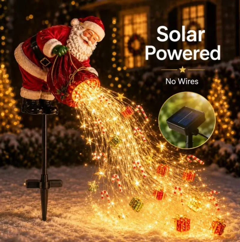 Solar Powered Santa Claus Garden Stake Ornament, Santa's Magic Pour Resin Figurine, Waterproof Outdoor Yard Lawn Patio Holiday