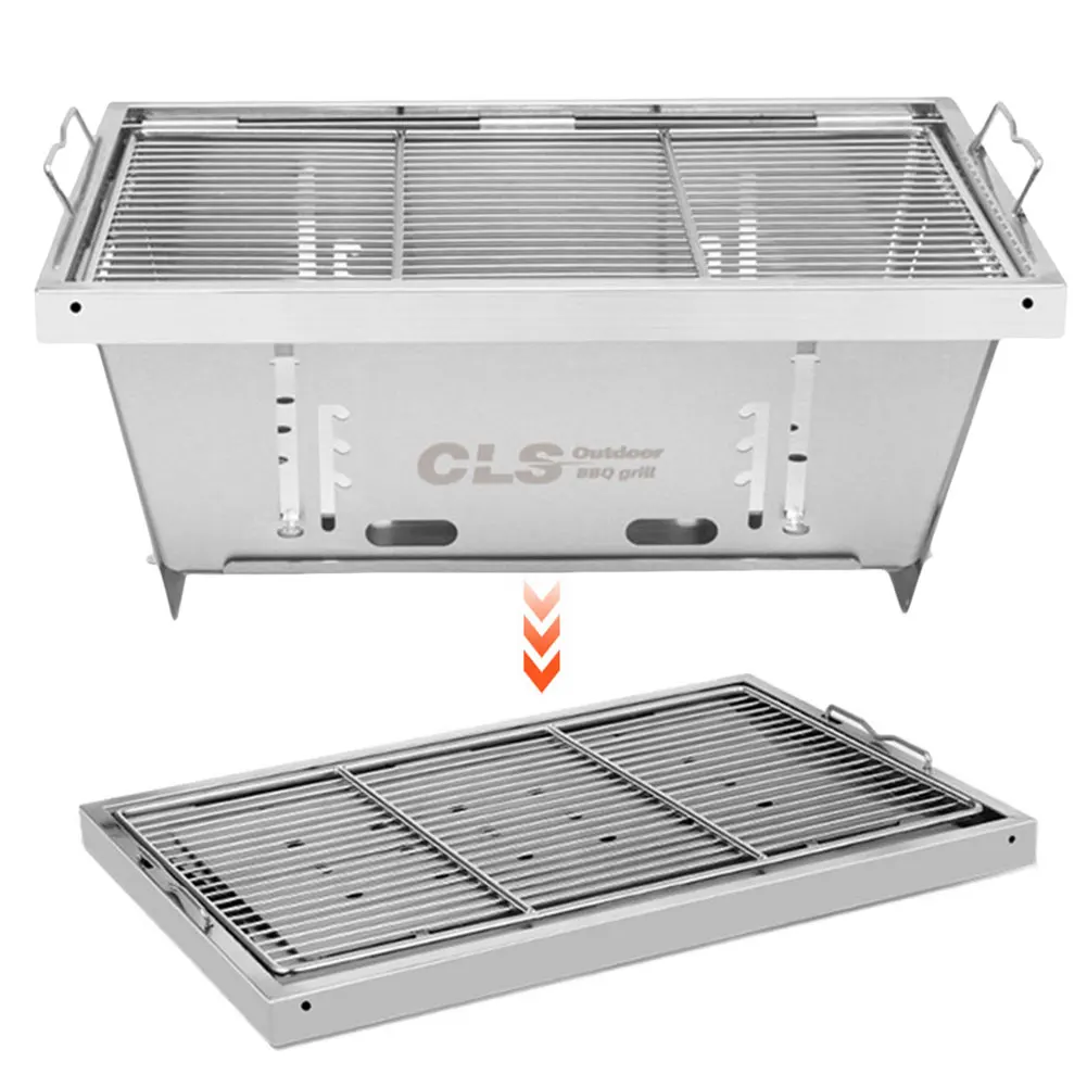 

304 Stainless Steel Barbecue Grill Heat Resist Folding Firewood Stove Space Saving Barbecue Camping Stove for Vegetable Meat BBQ