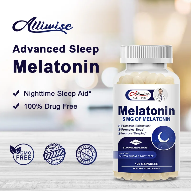 Alliwise Melatonin Anxiety Stress Relief Help Deep Sleep Save Relieve Insomnia for Audlt Middle-aged Elderly Healthy Sleep Time