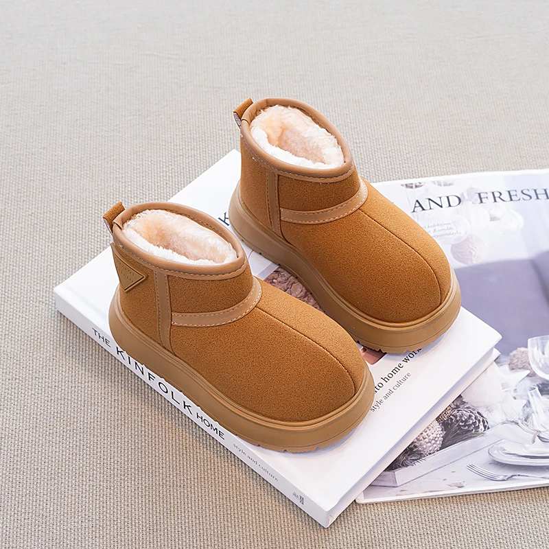 

Boys Girls Snow Boots Round Toes Sweet Kids Ankle Boots Soft Bottom 2025 Winter New Children Short Boots Fashion Non-slip Trendy
